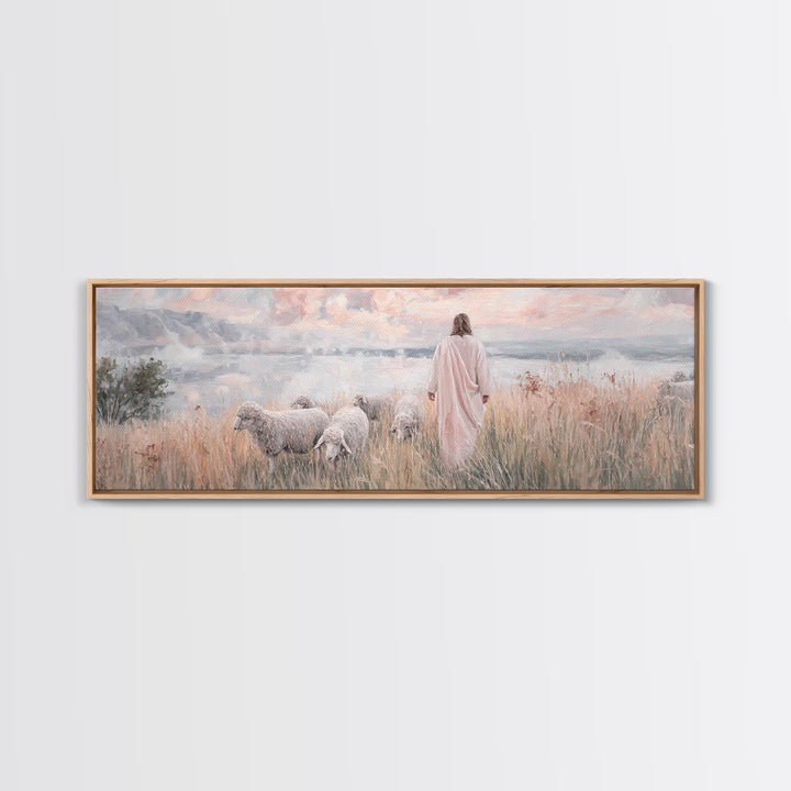 Pastures Of Grace – Framed Canvas Print – Christian Wall Art – Panoramic Art – Jesus Painting – Christian Art Canvas – Christian Decor – Ch