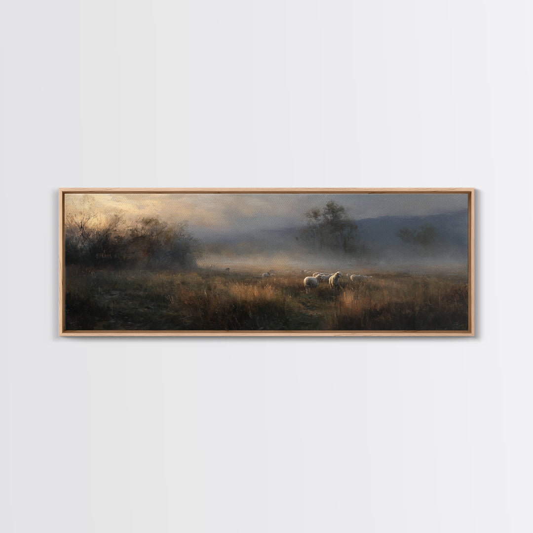 Dawn Of Shepherds , Framed Canvas Print, Panoramic Wall Art, Christian Art Canvas, Moody Christian Art, Christian Christmas Art, Christian