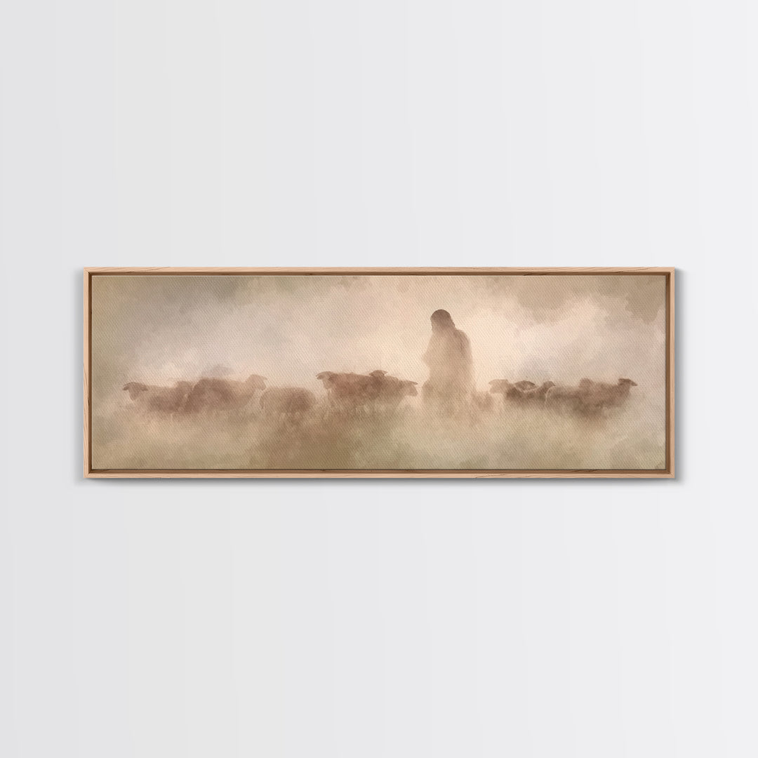 Guiding Shepherd | Framed Canvas Print | Panoramic Wall Art | Christian Art Canvas | Jesus Painting | Christian Decoration | Christian Gift