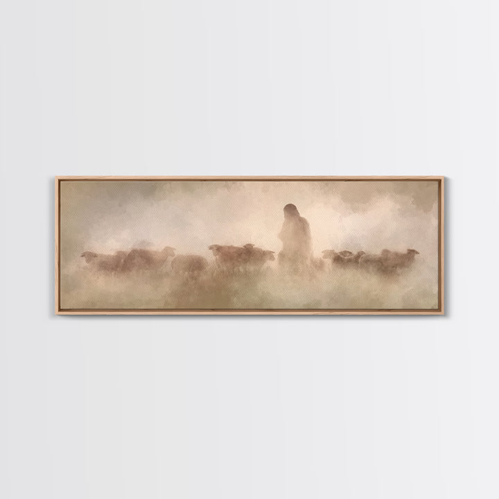 Guiding Shepherd | Framed Canvas Print | Panoramic Wall Art | Christian Art Canvas | Jesus Painting | Christian Decoration | Christian Gift