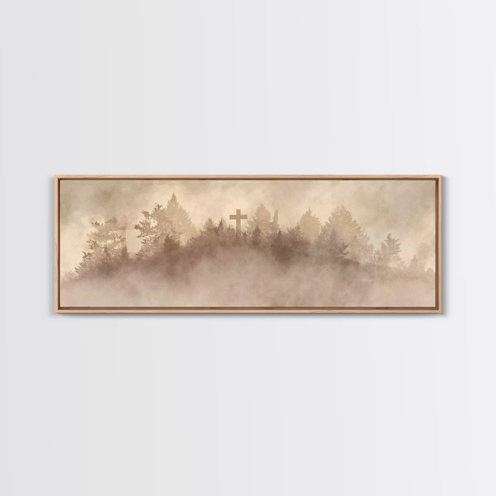 Silent Summit Cross - Framed Canvas Print - Panoramic Art - Christian Wall Art - Christian Art Canvas - Jesus Painting - Christian Christma
