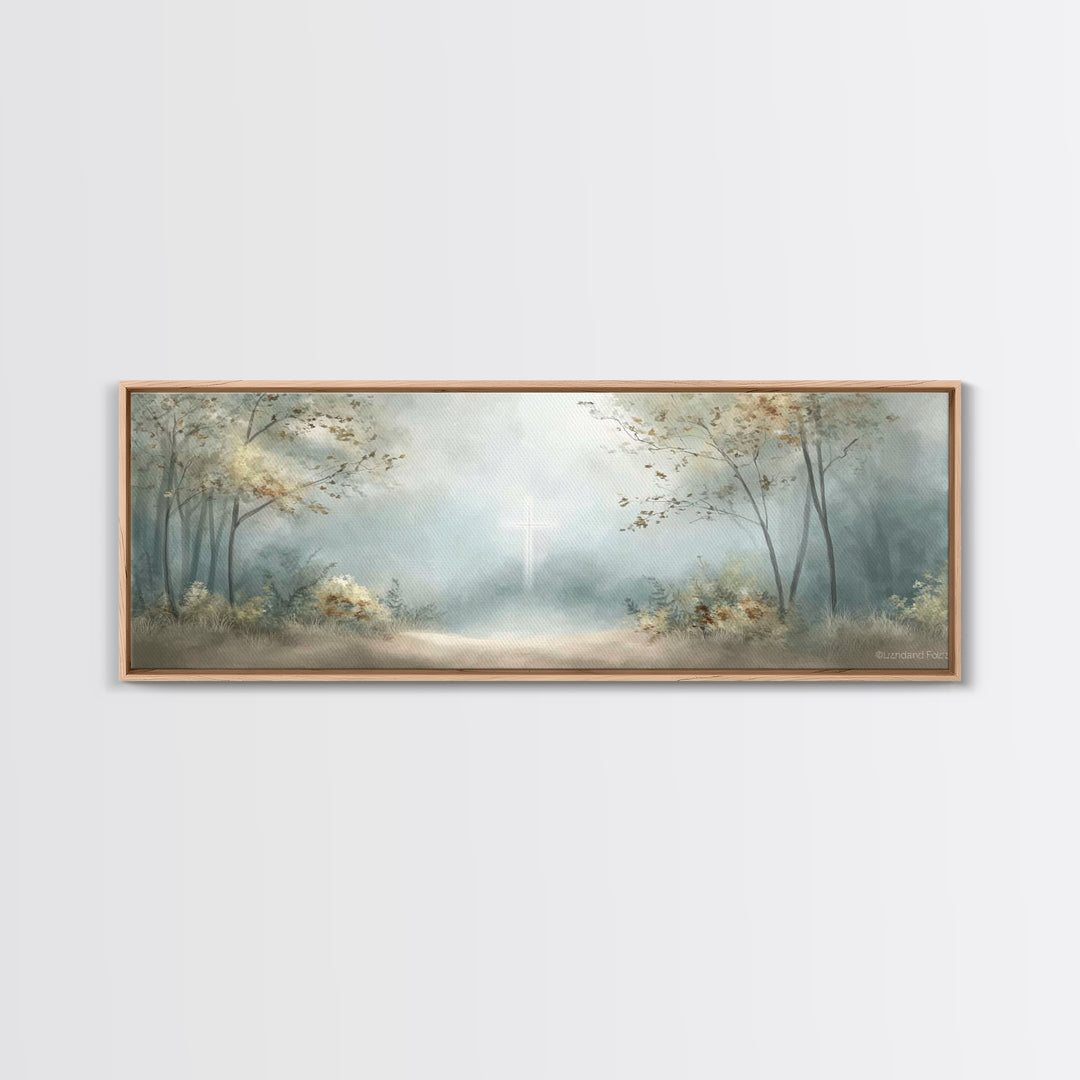 Gentle Morning Cross | Framed Canvas Print | Panoramic Wall Art | Christian Art Canvas | Christian Wall Art | Jesus Painting | Christian De
