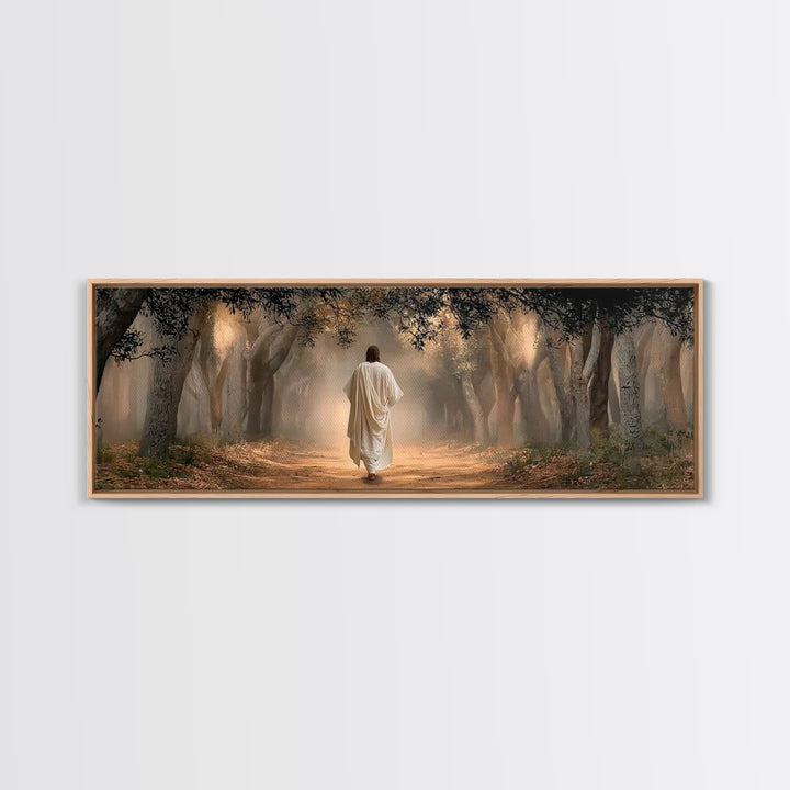 Holy Woodland Journey, Framed Canvas Print, Panoramic Art, Christian Wall Art, Jesus Painting, Christian Art Canvas, Christian Christmas Ar