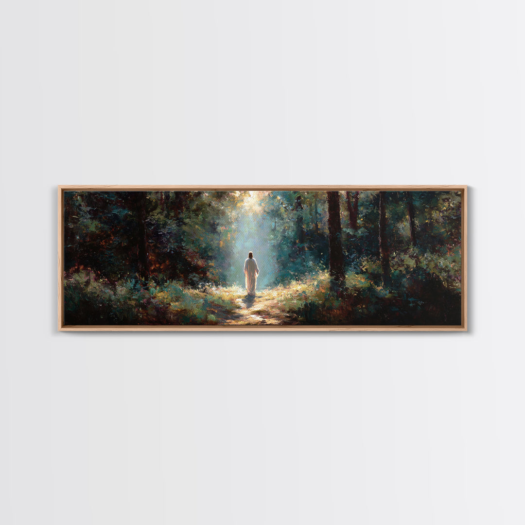 Light of the Forest | Framed Canvas Print | Panoramic Painting | Christian Wall Art | Christian Canvas | Jesus Painting | Christian Art Pri