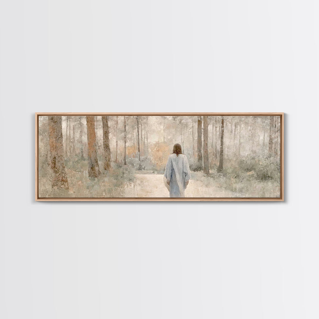 Soft Winter Walk - Framed Canvas Print - Panoramic Art - Christian Art Canvas - Christian Wall Art - Jesus Painting - Subtle Christian Art