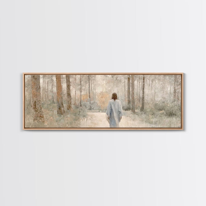 Soft Winter Walk - Framed Canvas Print - Panoramic Art - Christian Art Canvas - Christian Wall Art - Jesus Painting - Subtle Christian Art