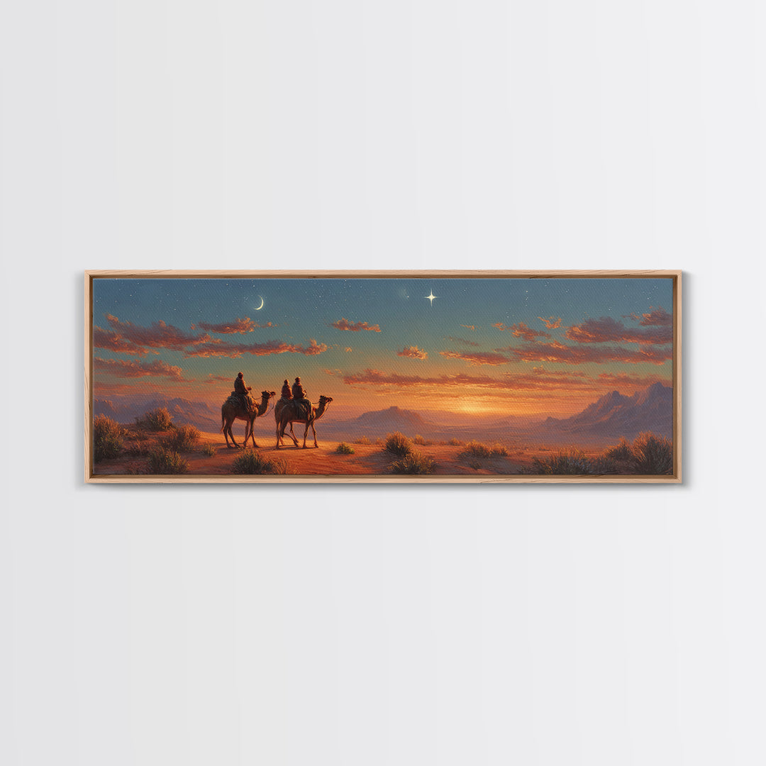 Silent Travelers, Framed Canvas Print, Christian Art Canvas, Panoramic Print, Jesus Painting, Christian Wall Art
