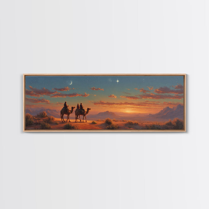 Silent Travelers, Framed Canvas Print, Christian Art Canvas, Panoramic Print, Jesus Painting, Christian Wall Art