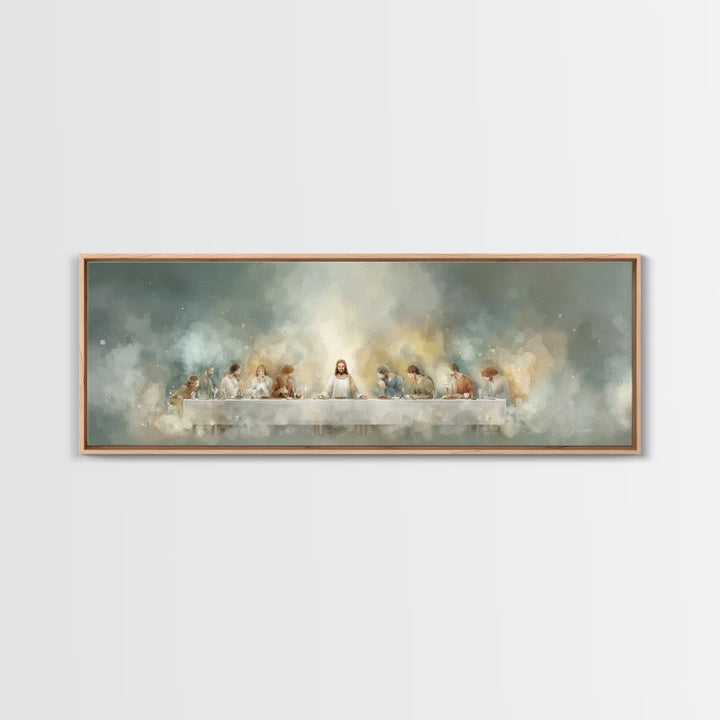 Celestial Last Supper, Framed Canvas Print, Panoramic Art, Christian Wall Art, Jesus Painting, Christian Christmas Art, Christian Art Canva