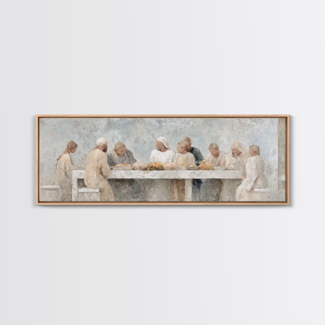 Quiet Table Fellowship – Framed Canvas Print – Panoramic Wall Art – Christian Art Canvas – Jesus Painting – Christmas Wall Art – Christian