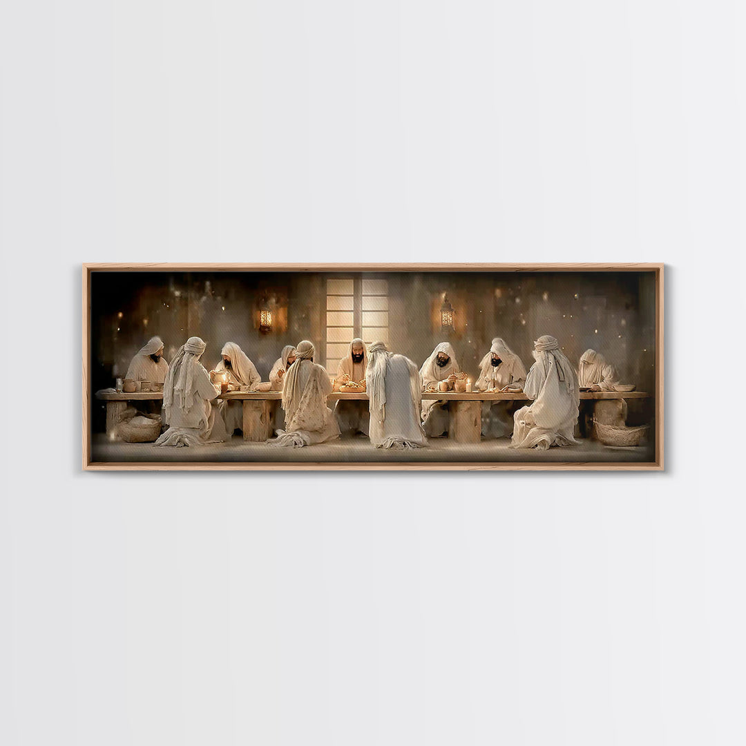 Lantern Lit Gathering | Framed Canvas Print | Panoramic Painting | Christian Wall Art | Jesus Canvas Art | Christian Christmas Art | Christ