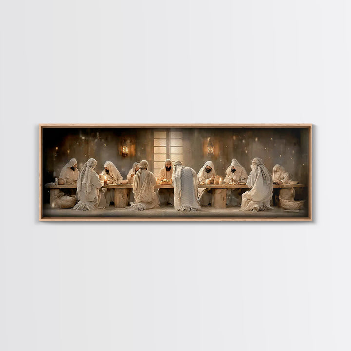 Lantern Lit Gathering | Framed Canvas Print | Panoramic Painting | Christian Wall Art | Jesus Canvas Art | Christian Christmas Art | Christ