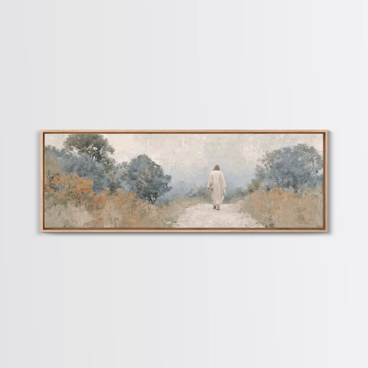 Quiet Garden Walk, Framed Canvas Print, Panoramic Wall Art, Christian Art Canvas, Modern Christian Painting, Christian Gift Ideas, Christia