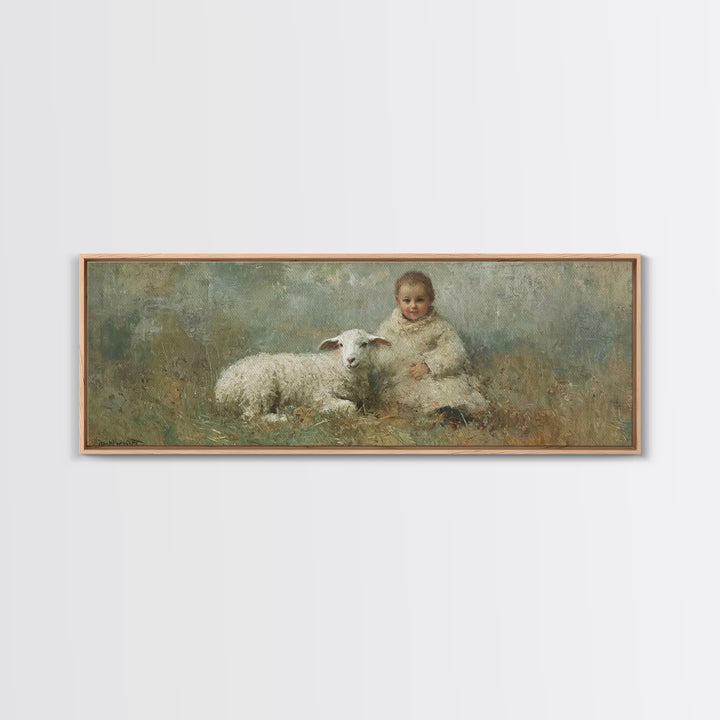 Shepherd Child Peace, Framed Canvas Print, Christian Wall Art, Christian Painting, Panoramic Print, Christmas Art Prints, Christian Christm