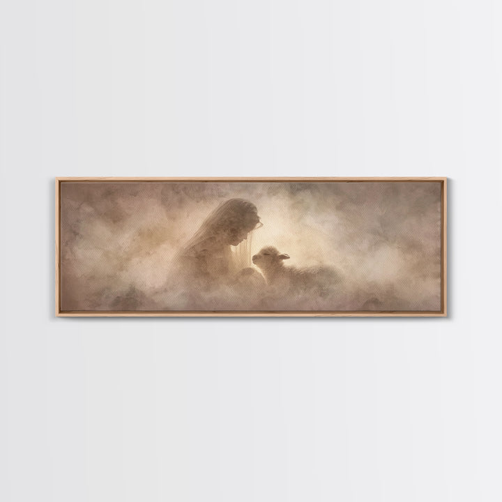 Sacred Embrace, Framed Canvas Print, Christian Christmas Art, Panoramic Painting, Christian Wall Art, Framed Christian Art, Christmas Art
