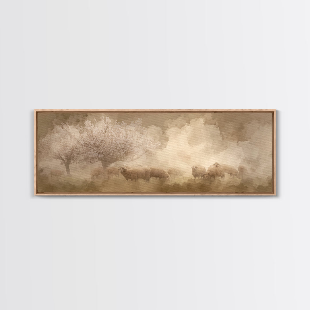 Pastoral Mercy Light | Framed Canvas Print | Christian Wall Art | Panoramic Art | Jesus Painting | Christian Art Print | Christmas Art