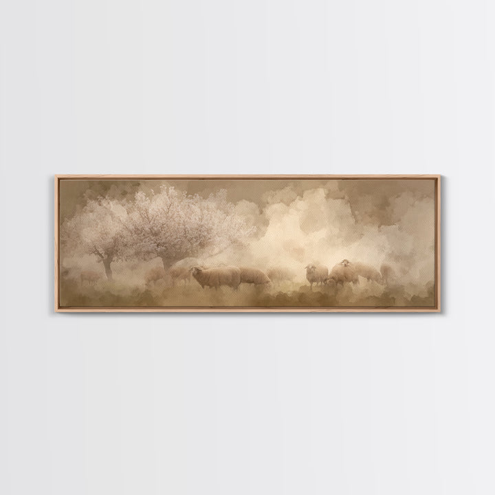Pastoral Mercy Light | Framed Canvas Print | Christian Wall Art | Panoramic Art | Jesus Painting | Christian Art Print | Christmas Art
