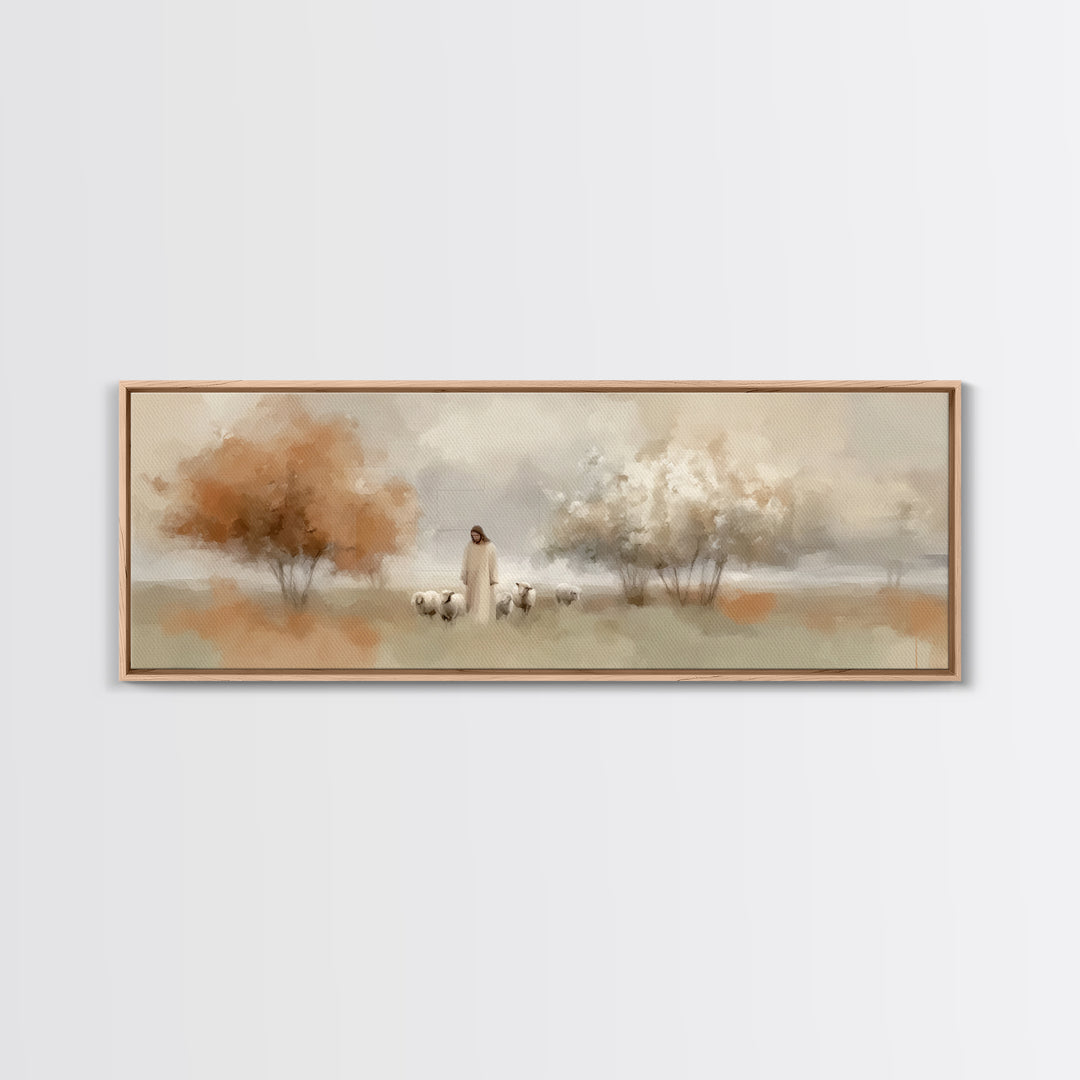 Shepherd’s Haven – Framed Canvas Print – Christian Art Canvas – Panoramic Wall Art – Jesus Painting – Christian Gift Ideas – Christmas Art