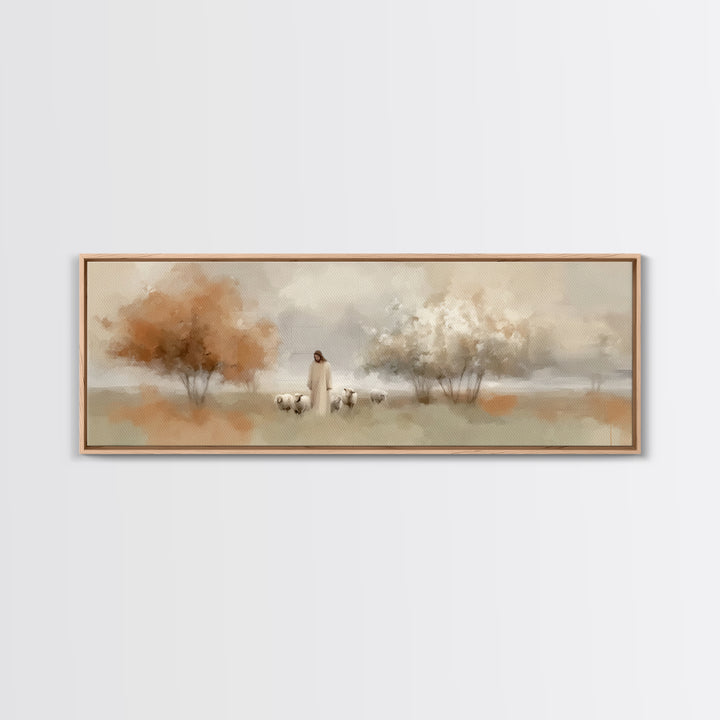 Shepherd’s Haven – Framed Canvas Print – Christian Art Canvas – Panoramic Wall Art – Jesus Painting – Christian Gift Ideas – Christmas Art