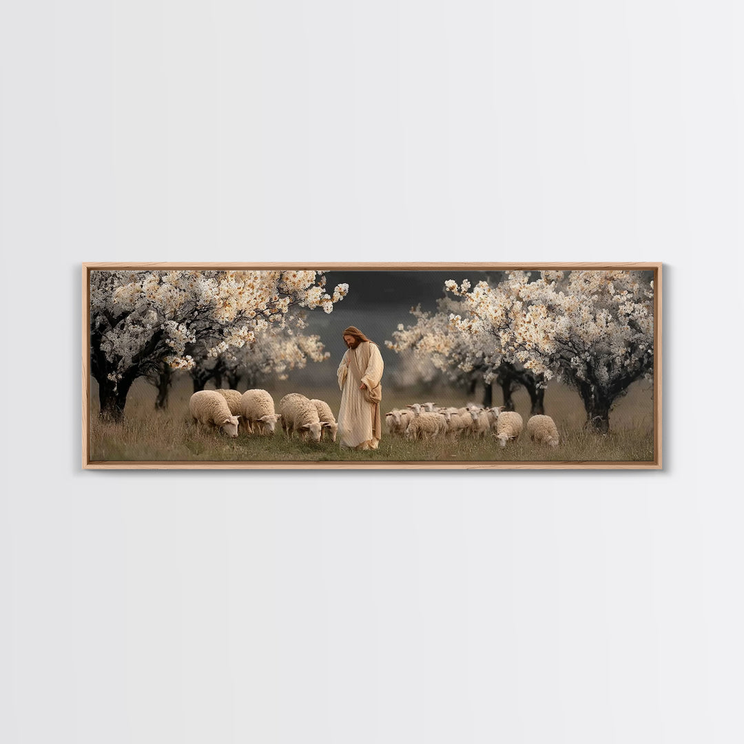 Shepherds Of Grace – Framed Canvas Print – Christian Wall Art – Jesus Painting – Panoramic Art – Christian Art Canvas – Christian Christmas
