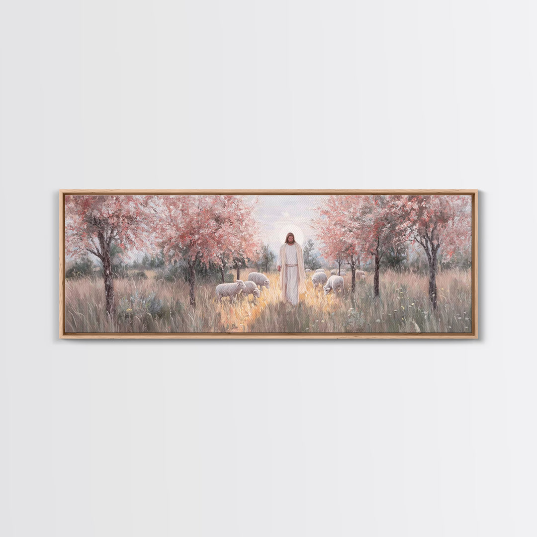Garden Of Promise, Framed Canvas Print, Christian Art Canvas, Panoramic Wall Art, Jesus Painting, Christian Wall Art, Christmas Art