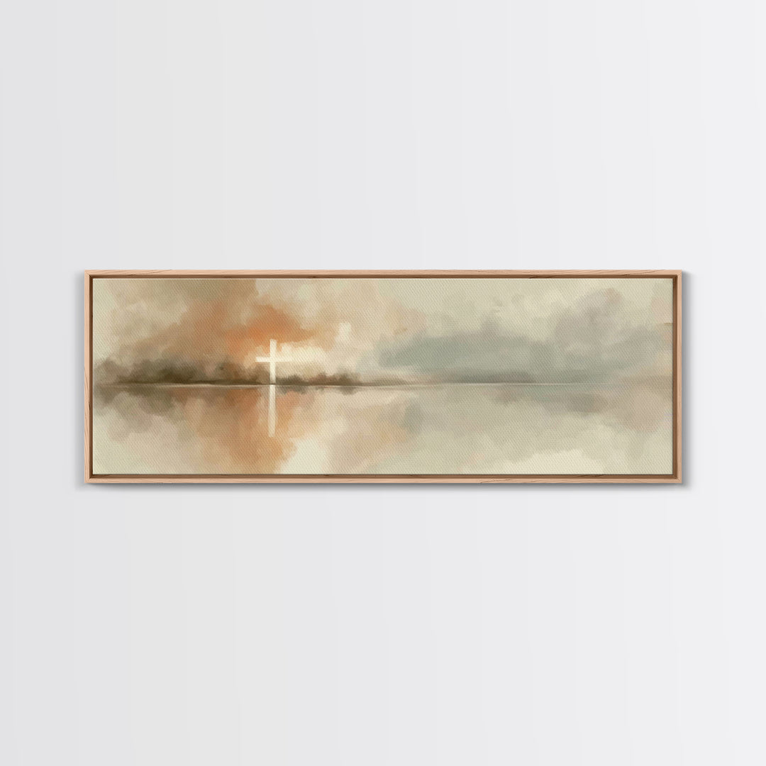 Cross Of Dawn, Framed Canvas Print, Panoramic Painting, Christian Art Canvas, Christian Wall Art, Minimalist Christian Art, Christmas Art