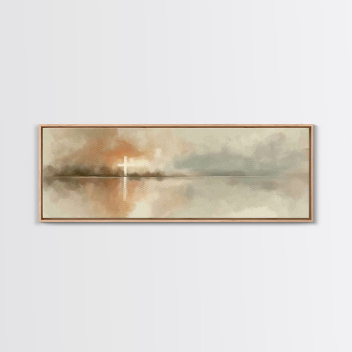 Cross Of Dawn, Framed Canvas Print, Panoramic Painting, Christian Art Canvas, Christian Wall Art, Minimalist Christian Art, Christmas Art