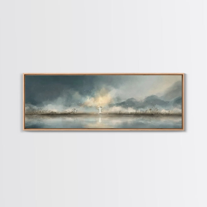 Cross At Horizon | Framed Canvas Print | Panoramic Print | Christian Art Canvas | Christian Wall Art | Minimalist Christian Art | Christmas