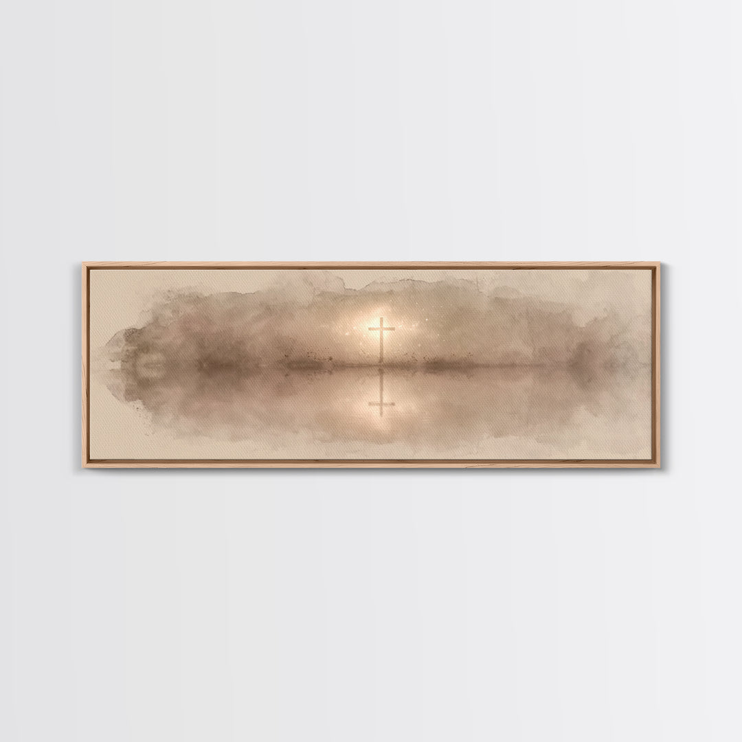 Shoreline Of Grace, Framed Canvas Print, Panoramic Art, Christian Wall Art, Christian Art Canvas, Christian Painting, Christmas Art