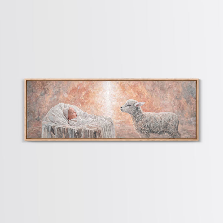 Lamb Of Light – Framed Canvas Print – Christian Art Canvas – Panoramic Wall Art – Christian Christmas Art – Jesus Art Print – Christian Dec