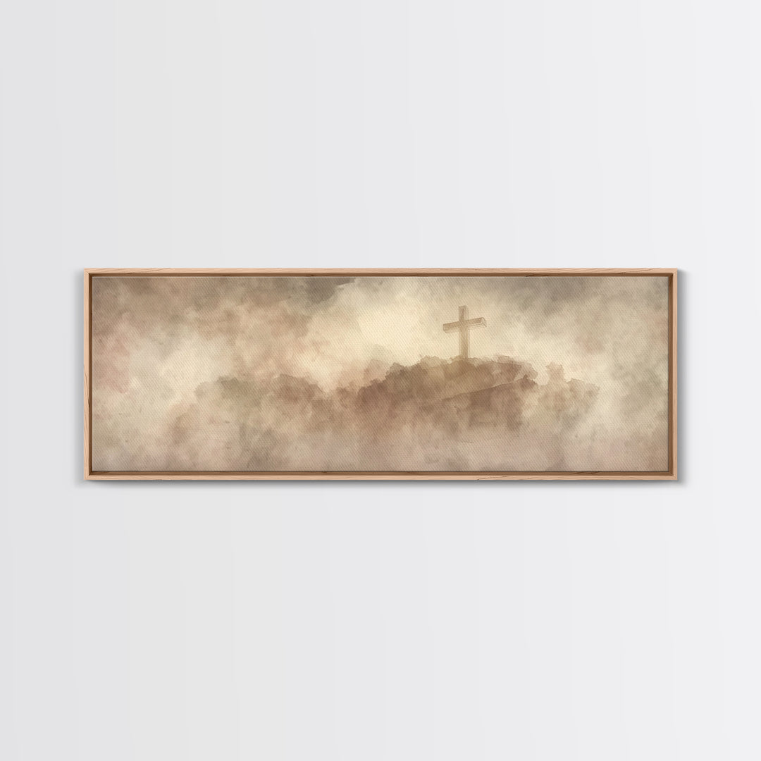 Cross Of Mercy, Framed Canvas Print, Christian Wall Art, Christian Art Canvas, Christian Painting, Christmas Art Prints, Panoramic Painting