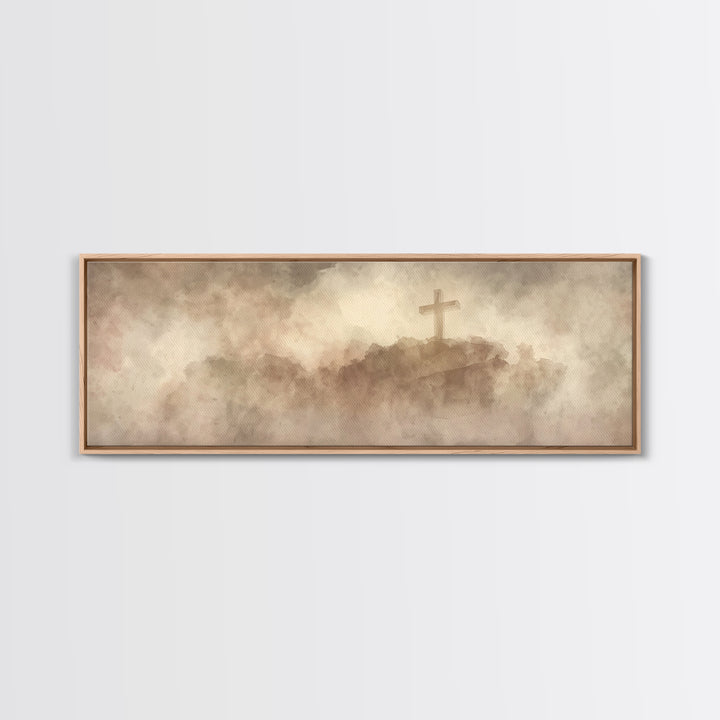 Cross Of Mercy, Framed Canvas Print, Christian Wall Art, Christian Art Canvas, Christian Painting, Christmas Art Prints, Panoramic Painting