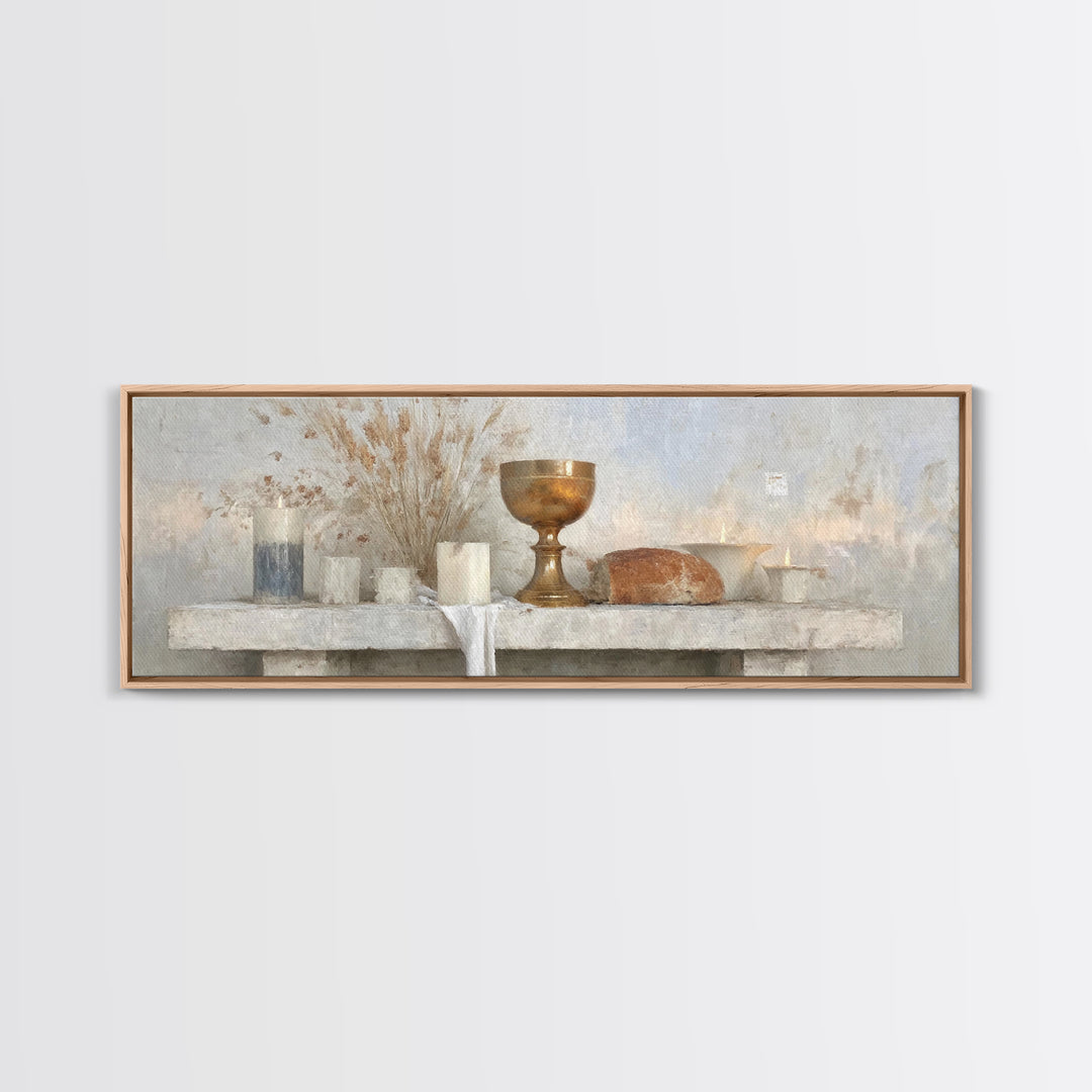 Sacred Communion | Framed Canvas Print | Christian Wall Art | Christian Art Canvas | Christian Painting | Christian Decor | Panoramic Art