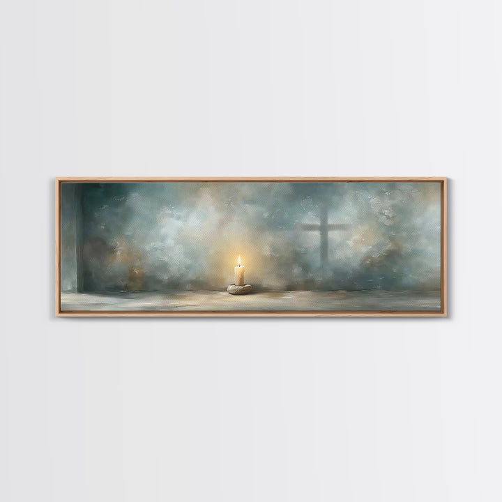 Sanctuary Flame – Framed Canvas Print – Panoramic Print – Christian Christmas Art – Christian Wall Art – Christian Art Canvas