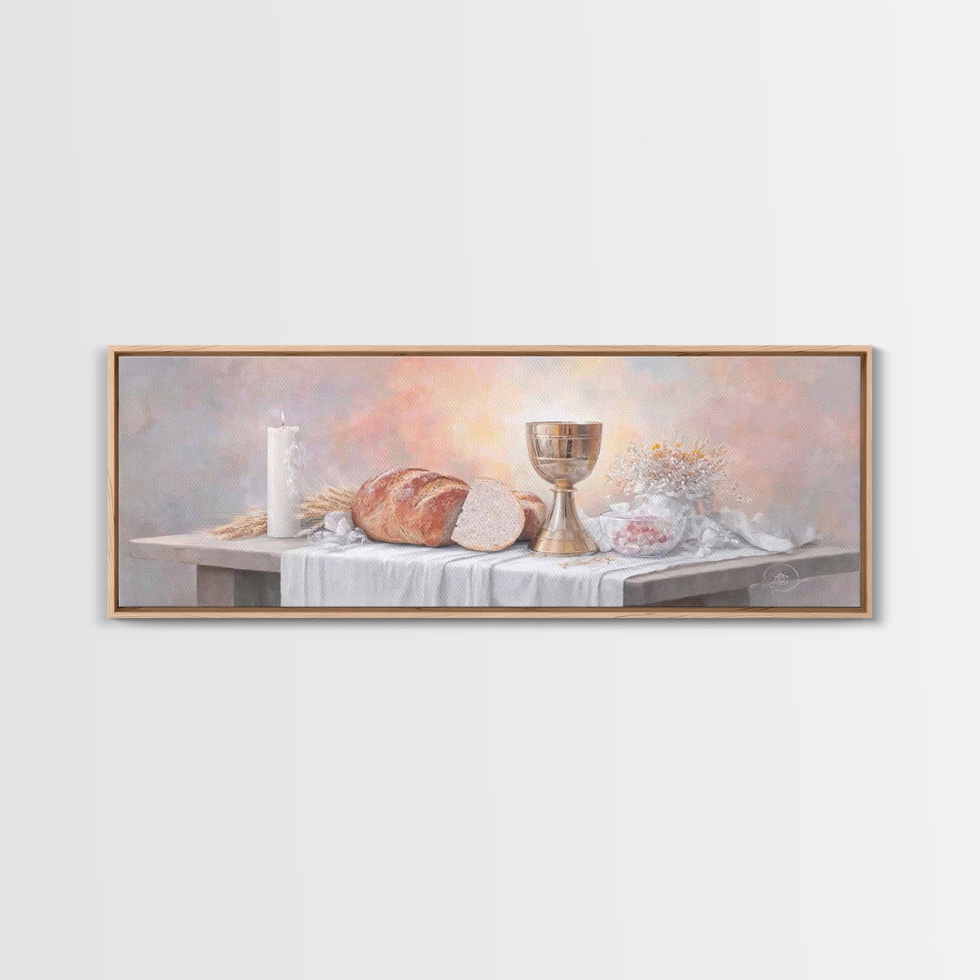 Table Of Blessing – Framed Canvas Print – Christian Wall Art – Christian Art Canvas – Christian Painting – Christmas Art – Panoramic Frame