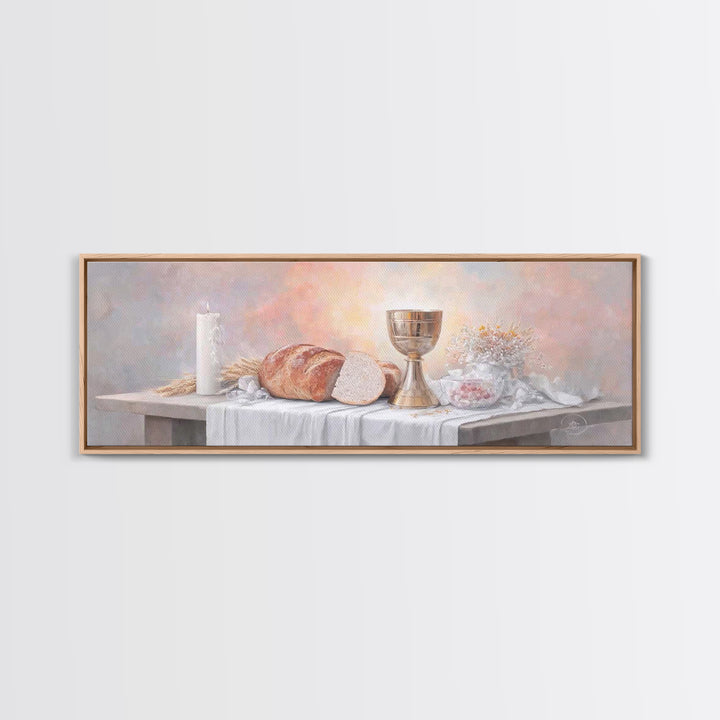 Table Of Blessing – Framed Canvas Print – Christian Wall Art – Christian Art Canvas – Christian Painting – Christmas Art – Panoramic Frame