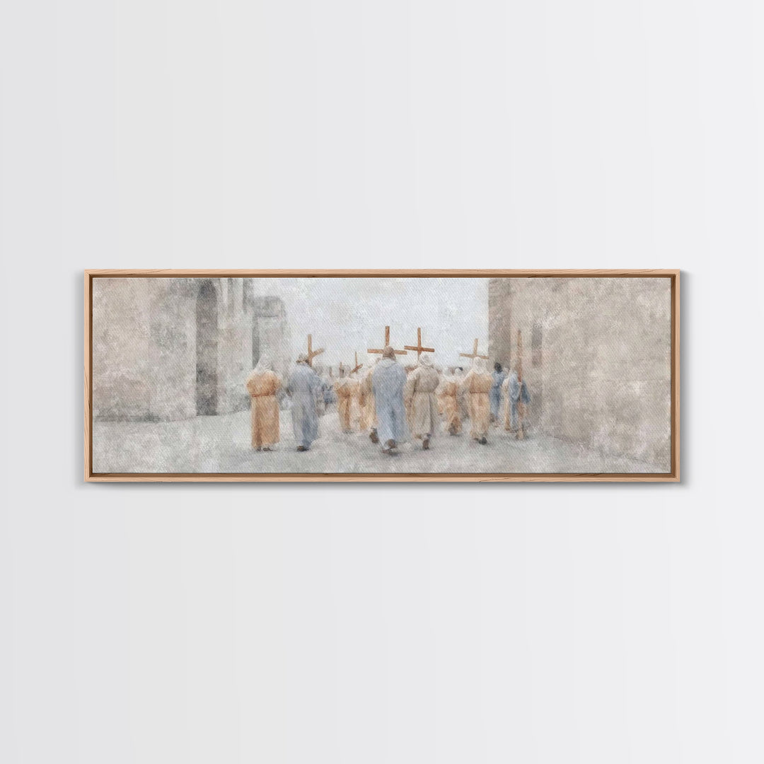 Pilgrims Of Light, Framed Canvas Print, Christian Wall Art, Christian Art Canvas, Panoramic Painting, Modern Christian Art