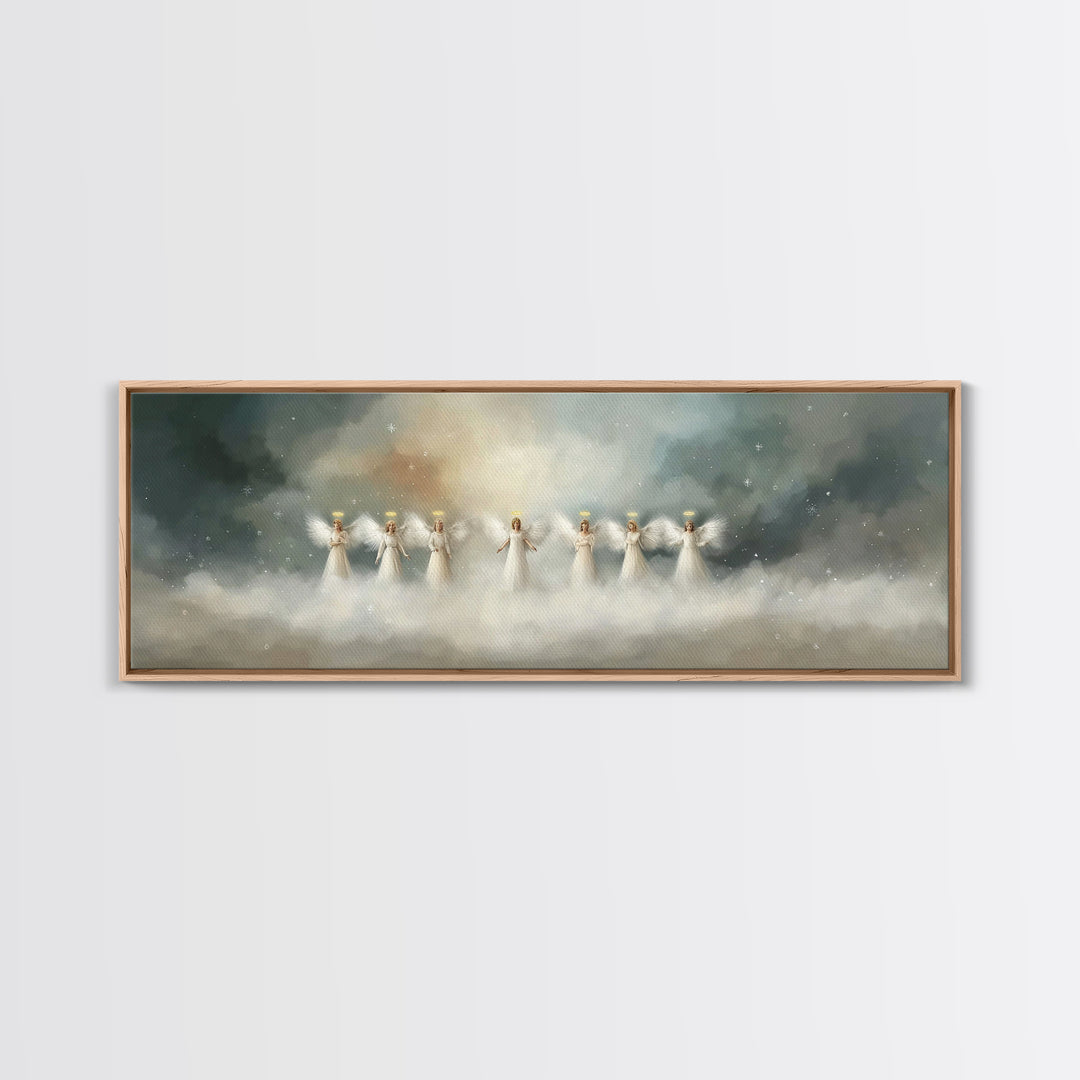 Angels Of Dawn, Framed Canvas Print, Christian Wall Art, Panoramic Art, Christian Christmas Art, Christian Art Canvas