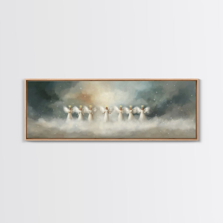 Angels Of Dawn, Framed Canvas Print, Christian Wall Art, Panoramic Art, Christian Christmas Art, Christian Art Canvas