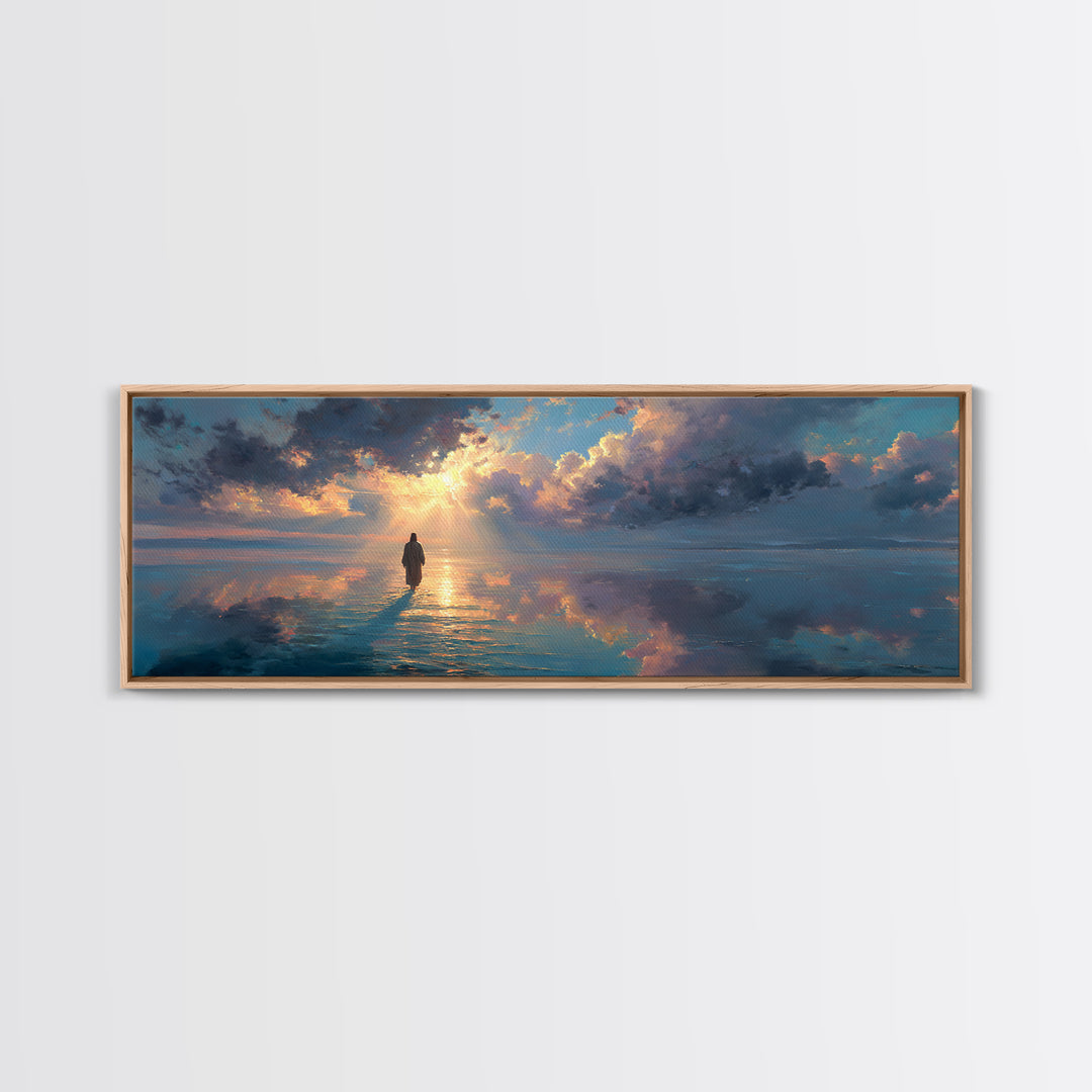 Path Of The Savior, Framed Canvas Print, Christian Wall Art, Panoramic Painting, Jesus Art Print, Modern Christian Art