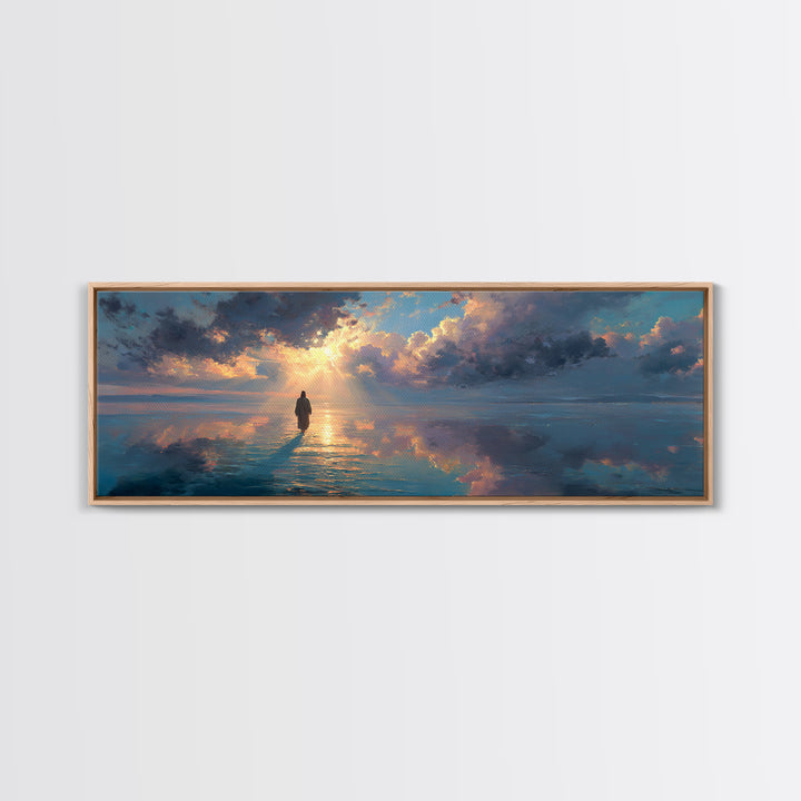 Path Of The Savior, Framed Canvas Print, Christian Wall Art, Panoramic Painting, Jesus Art Print, Modern Christian Art