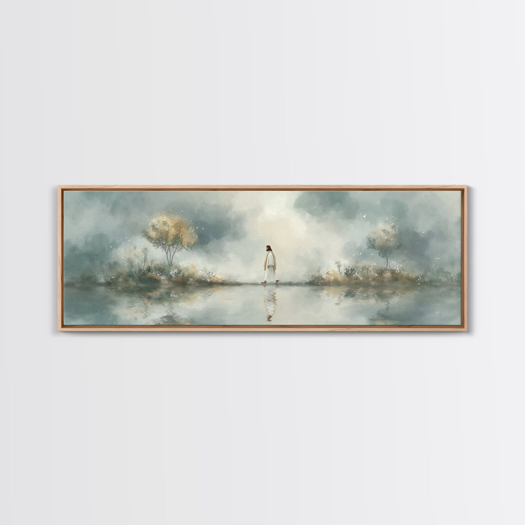 Walk Of Peace, Framed Canvas Print, Christian Wall Art, Christian Art Canvas, Panoramic Art, Large Jesus Painting