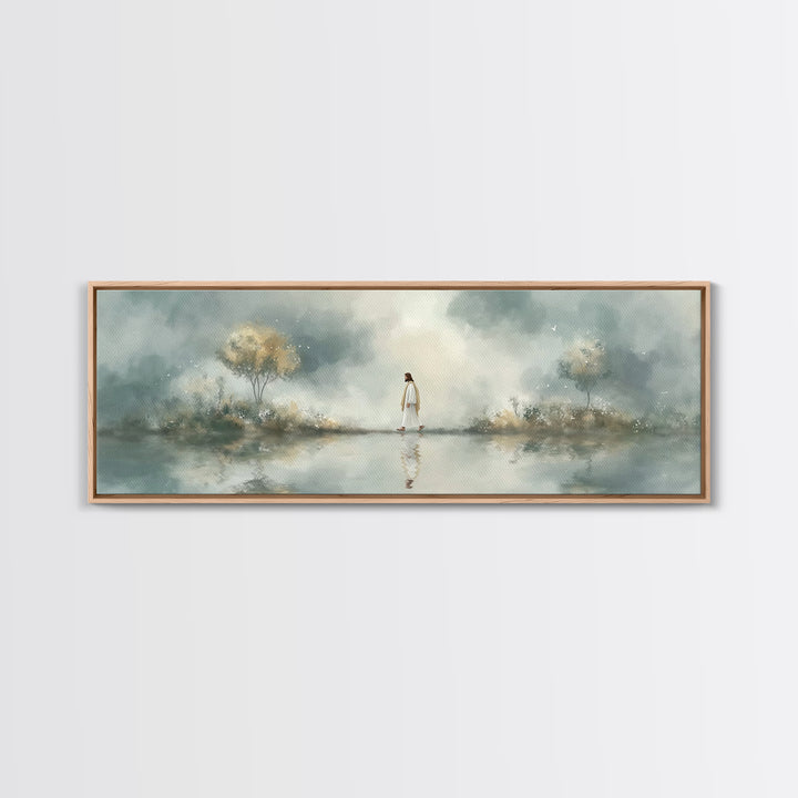 Walk Of Peace, Framed Canvas Print, Christian Wall Art, Christian Art Canvas, Panoramic Art, Large Jesus Painting