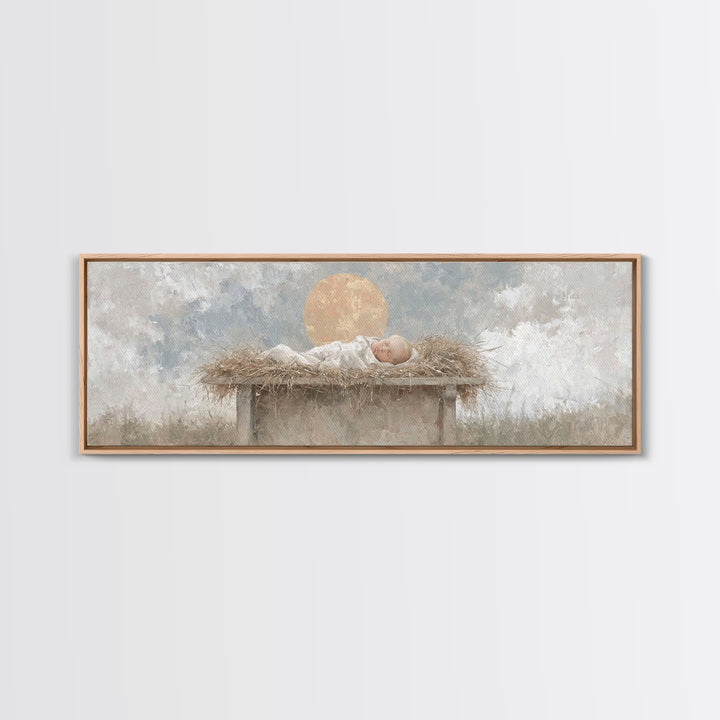 Radiant Manger Peace | Framed Canvas Print | Christian Christmas Art | Christian Wall Art | Christmas Canvas Wall Art | Panoramic Art | Chr
