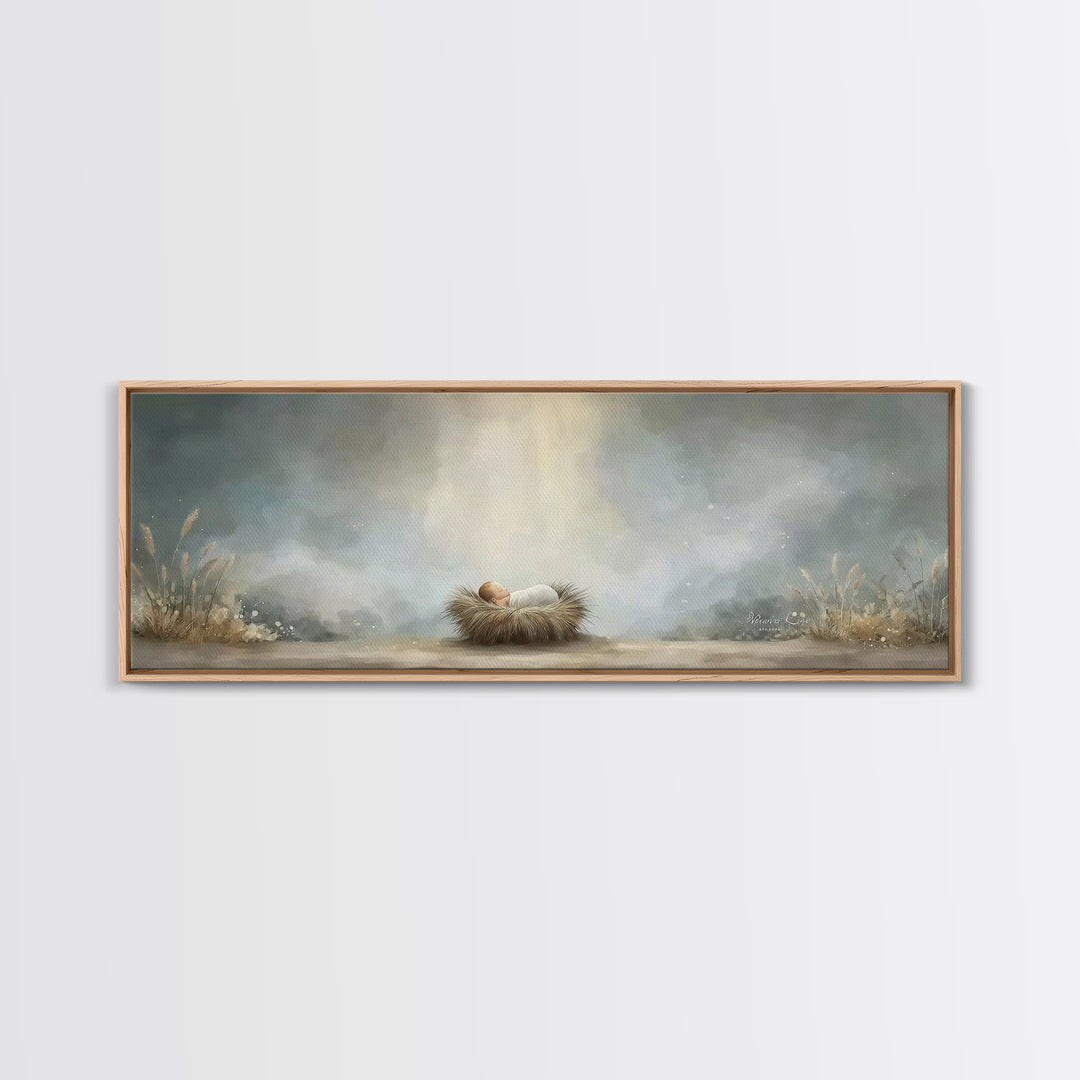 Heavenly Dawn Cradle – Framed Canvas Print – Christian Art – Panoramic Wall Art – Christian Christmas Art – Christian Art Canvas – Christma