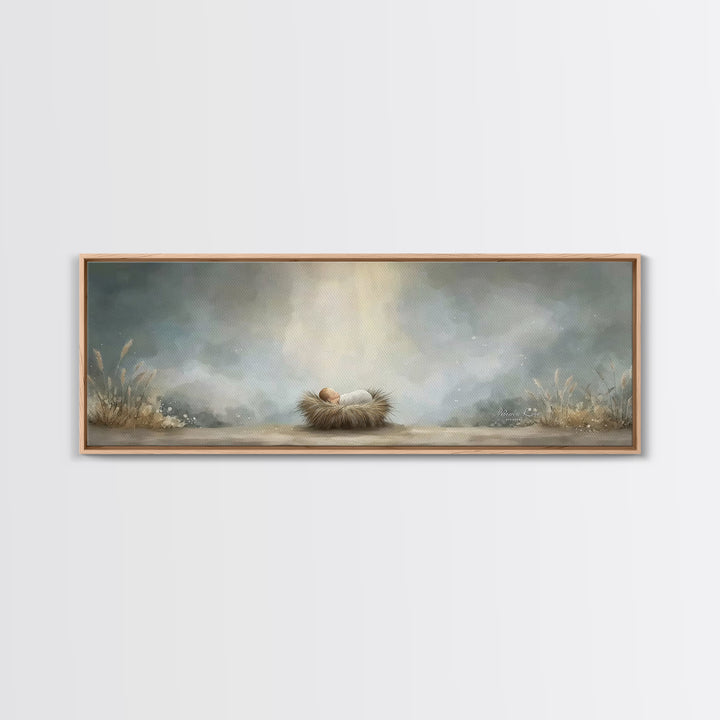 Heavenly Dawn Cradle – Framed Canvas Print – Christian Art – Panoramic Wall Art – Christian Christmas Art – Christian Art Canvas – Christma