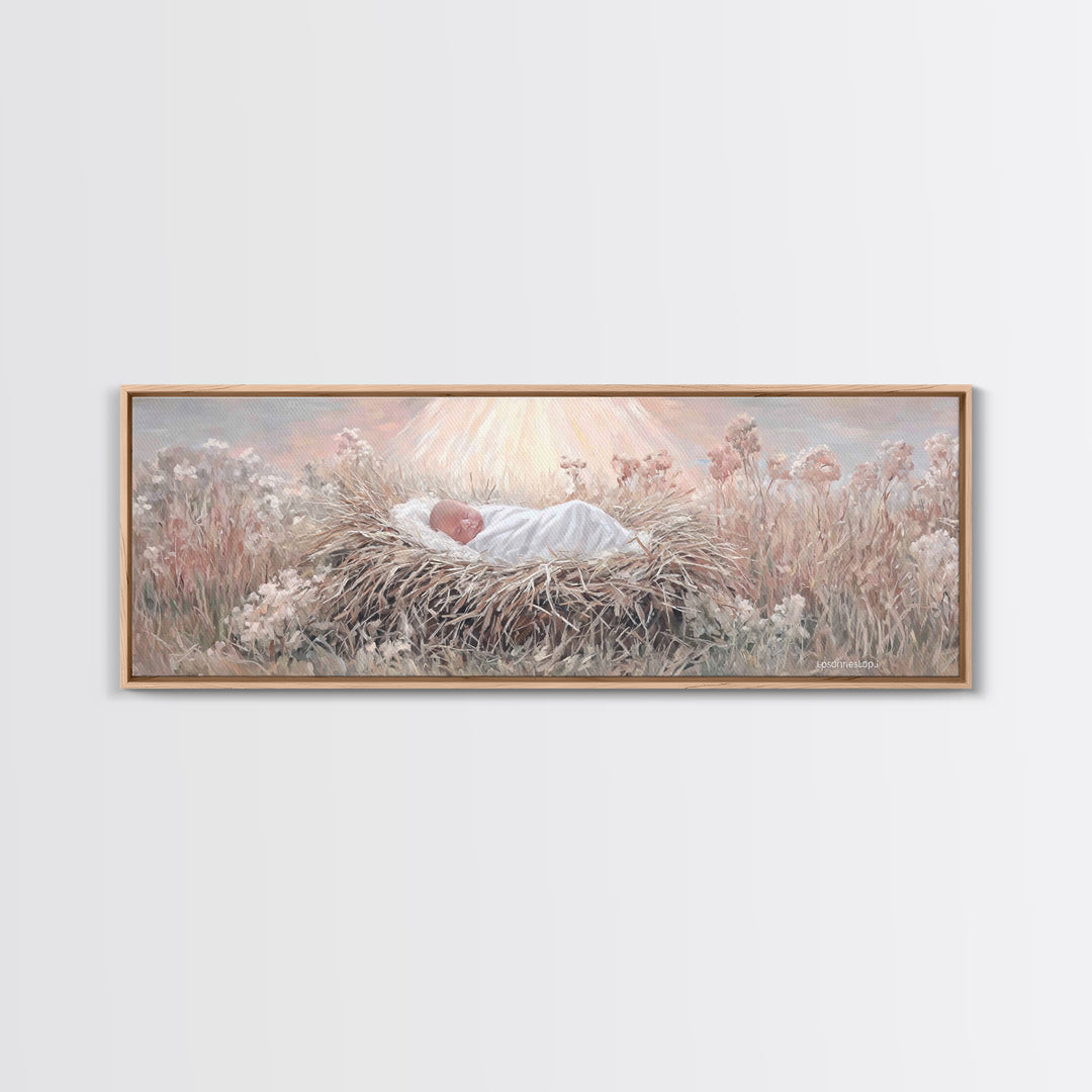 Blessed Meadow Slumber | Framed Canvas Print | Christian Art Canvas | Christmas Art | Panoramic Print | Christian Wall Art | Christian Chri