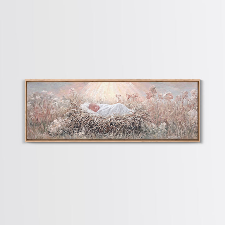 Blessed Meadow Slumber | Framed Canvas Print | Christian Art Canvas | Christmas Art | Panoramic Print | Christian Wall Art | Christian Chri