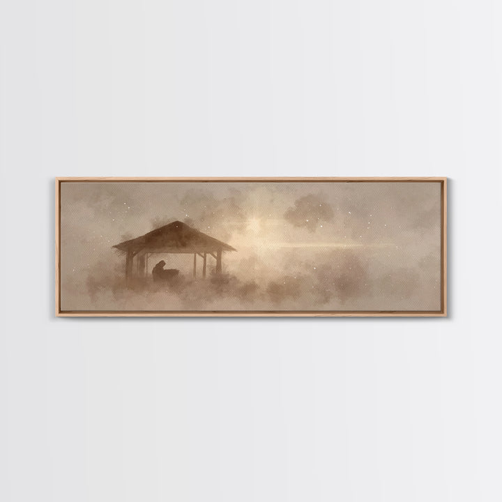 Holy Manger Dawn | Framed Canvas Print | Panoramic Wall Art | Christian Christmas Art | Jesus Art Print | Christian Wall Art | Christmas Ca