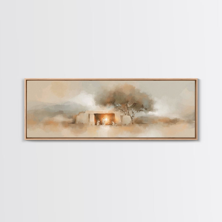 Nativity Hill Light – Framed Canvas Print – Panoramic Print – Christian Christmas Art – Christian Wall Art – Jesus Art Print – Christmas Ar